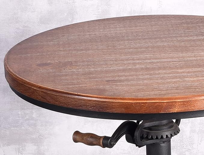 Diwhy Pub Set Industrial Style Adjustable Height 33.5-39.4in Dining Table Dia 23.6" Wooden Top with Handle Bar Table