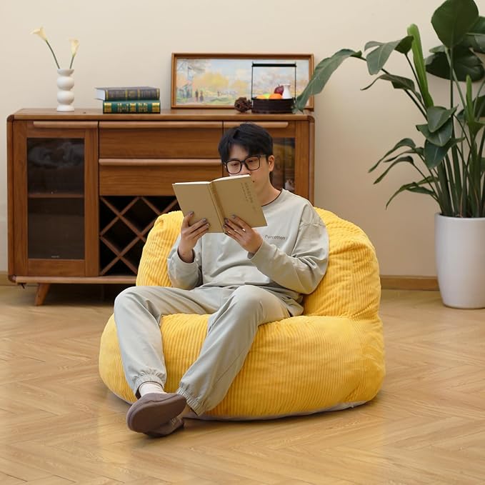 N&V Large Crescent Bean Bag Chair, Adult Size Bean Bag Sack, Foam Filling, Soft Premium Corduroy Bean Bag for Living Room Bedroom Dorm and Office (Tuscany)