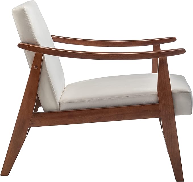 Container Furniture Direct Accent Chair with Velvet Upholstery and Solid Wood Frame, Classic Mid-Century Modern Living Room Furniture for Extra Seating, Cream White