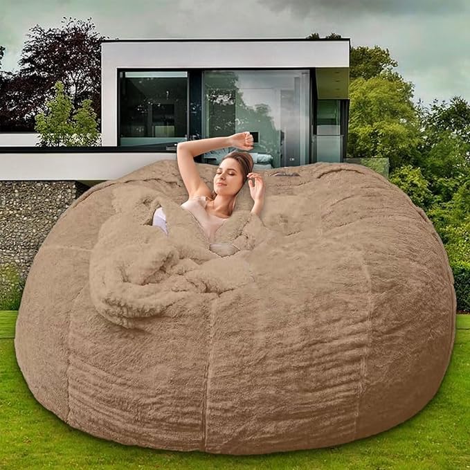 Bean Bag Chair for Adults Kids Without Filler Comfy Giant Round Lazy Sofa Chair Cover Floor Chair Cover for Bedroom Living Room, 7FT, Khaki