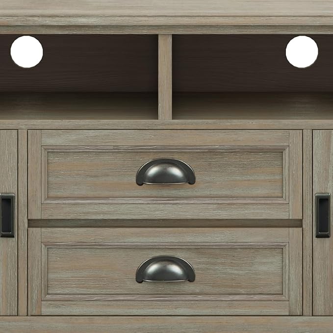SIMPLIHOME Burlington SOLID WOOD 72 inch Wide Transitional TV Media Stand in Distressed Grey For TVs up to 80 inches for the Living Room and Entertainment Center