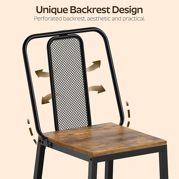 Dining Chairs Set of 2, Wooden Kitchen Chairs, Farmhouse Dining Chairs with Back Support, for Living Room, Kitchen, Rustic Brown and Black CY01L2BRN1