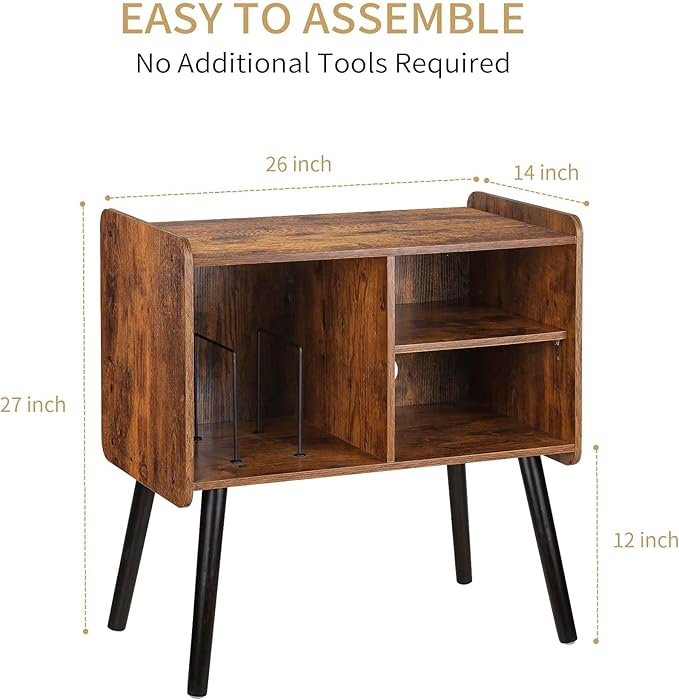 Record Player Stand with Vinyl Record Storage, Mid-Century Turntable Stand for Living Room Bedroom Office, Record Player Table, Vinyl Holder Holds up to 100 Albums, Rustic Brown