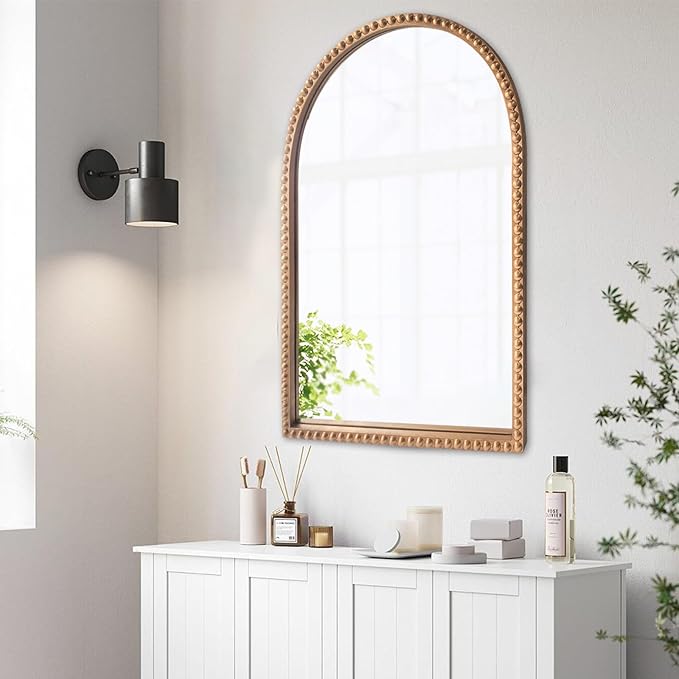 ironsmithn Gold Arched Mirror, 24"x40" Beaded Frame Arch Mirrors, Marlowe Decorative Accent Mirrors for Fireplace Bedroom Bathroom Living Room Entryway
