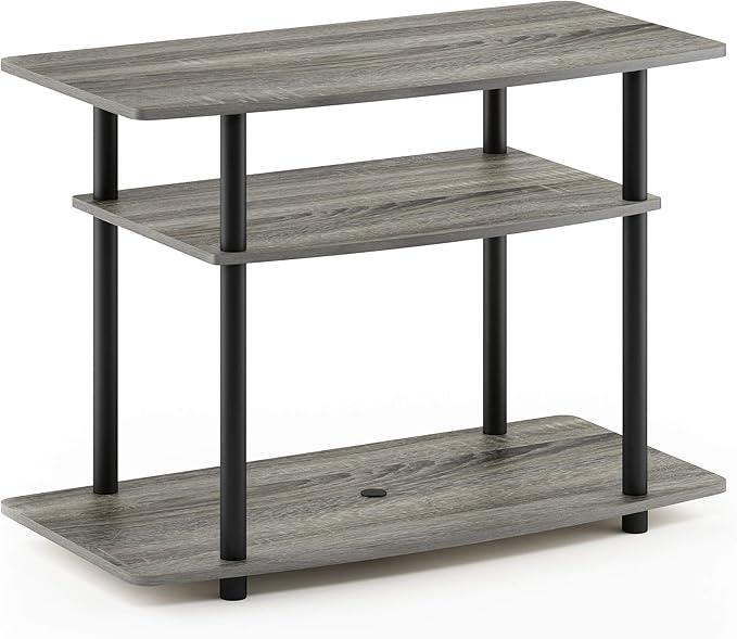 Furinno Turn-N-Tube No Tools 3-Tier Entertainment Center TV Stand for TV up to 32 Inch, Plastic Round Tubes, French Oak Grey/Black