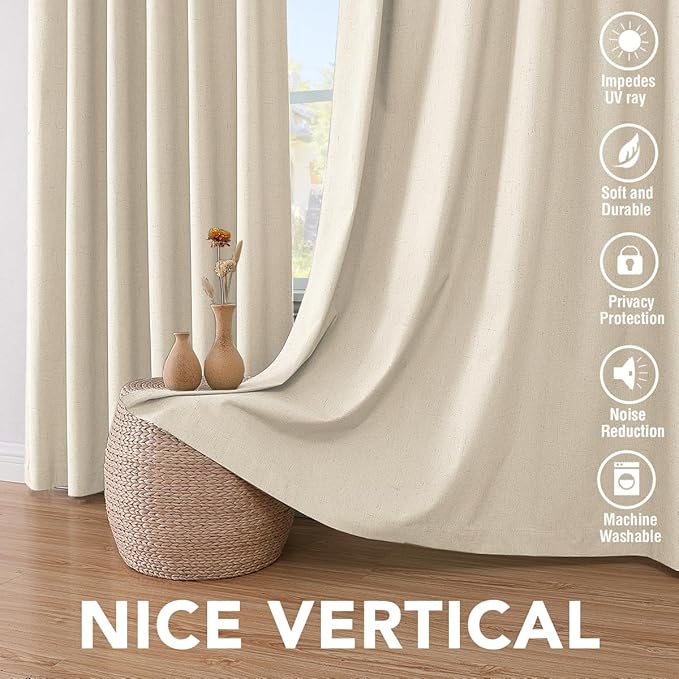 H.VERSAILTEX 100% Blackout Curtains for Bedroom Thermal Insulated Linen Textured Curtains Heat and Full Light Blocking Drapes Living Room Curtains 2 Panel Sets, Bleached Sand, 52x84 Inch