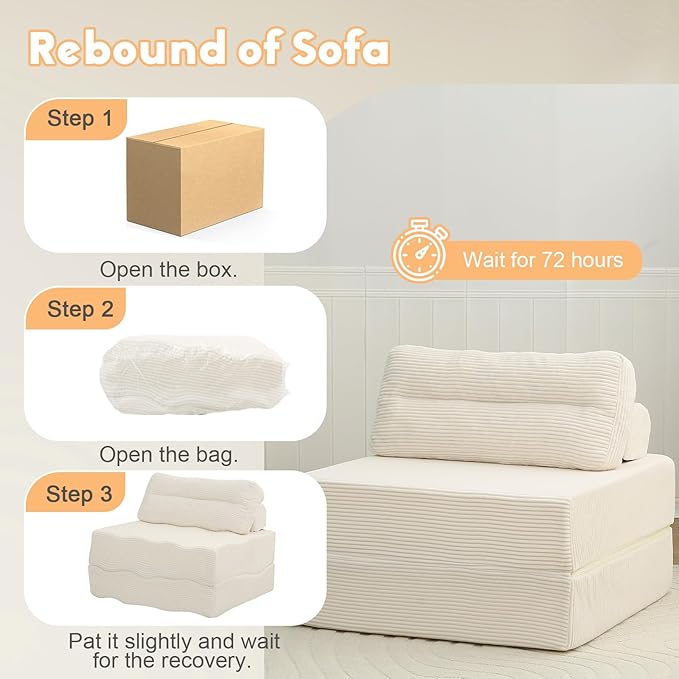 MeMoreCool Instant Guest-Ready Comfort — Convertible Sofa Chair for Small Apartments & dorms, Folds into a futon with Pillow, no Assembly, Space-Saving Design, Perfect for overnights & Studios, Beige