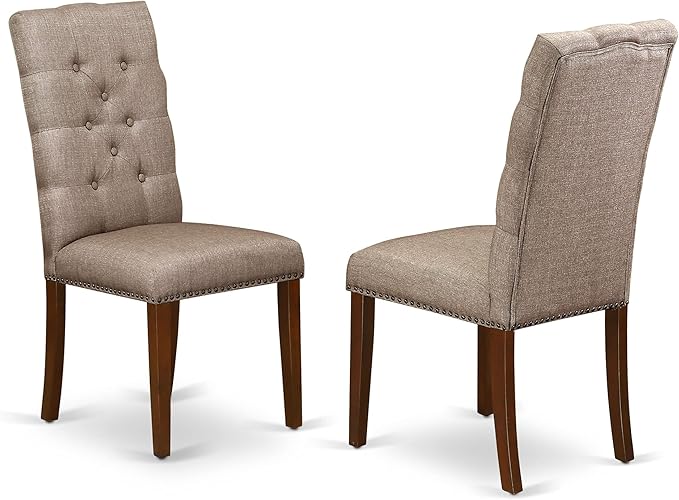 East West Furniture OXEL5-MAH-16 5 Piece Dining Room Table Set Includes a Square Kitchen Table and 4 Dark Khaki Linen Fabric Parson Dining Chairs, 36x36 Inch, Mahogany