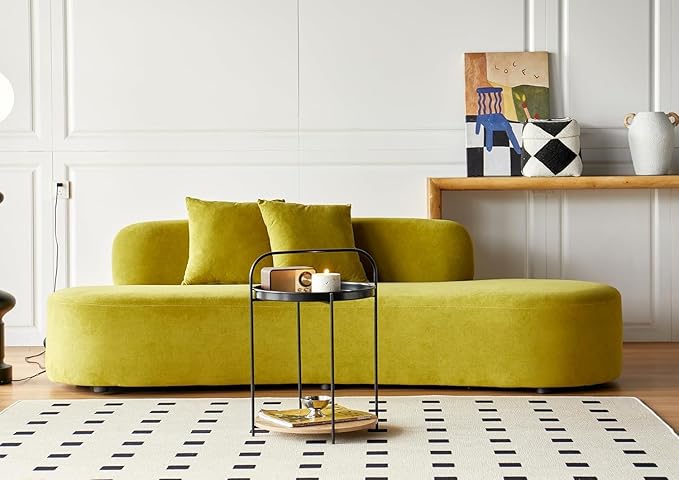 Container Furniture Direct 90" Curved Sofa with Throw Pillows, 4 Seater Luxury Velvet Couch with Half Moon Design and High-Density Foam, Ideal for Modern Living Room, Office & Apartment, Olive Green