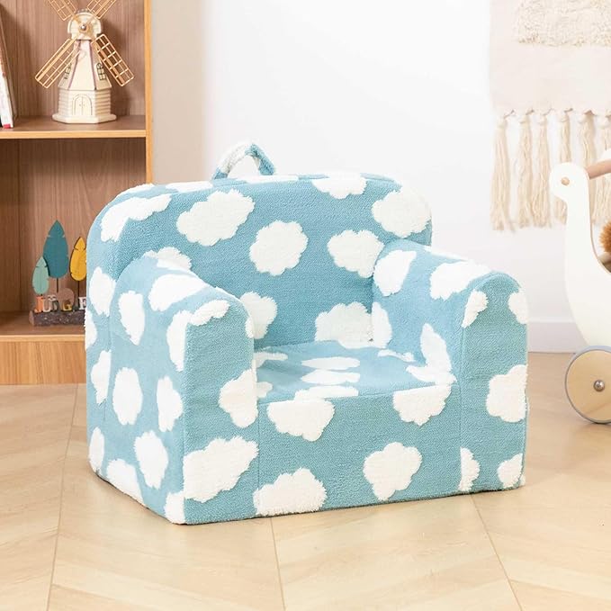 ALIMORDEN Kids Ultra-Soft Snuggle Foam Filled Chair, Toddler Cuddly Reading Couch, Blue