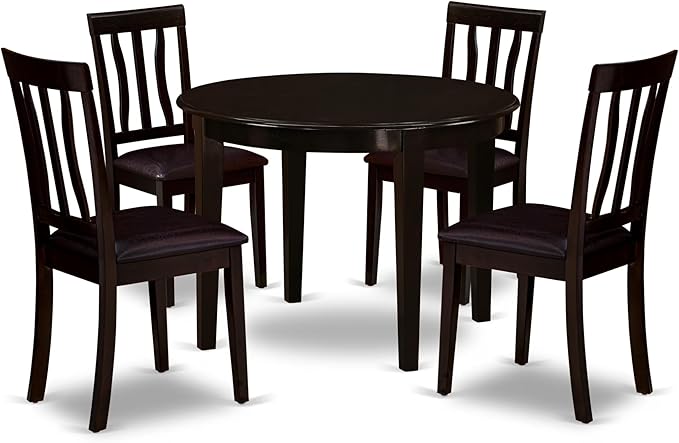 East West Furniture BOAN5-CAP-LC 5 Piece Dining Set Includes a Round Dinner Table and 4 Faux Leather Kitchen Dining Chairs, 42x42 Inch, Cappuccino
