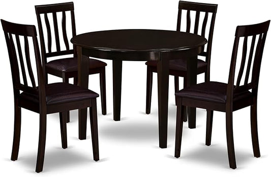 East West Furniture BOAN5-CAP-LC 5 Piece Dining Set Includes a Round Dinner Table and 4 Faux Leather Kitchen Dining Chairs, 42x42 Inch, Cappuccino