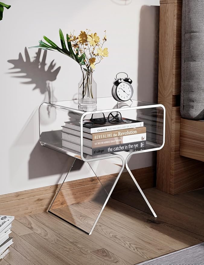 Acrylic Nightstand Side Table Modern Design Clear Home Decor Display End Table for Living Room (Clear)
