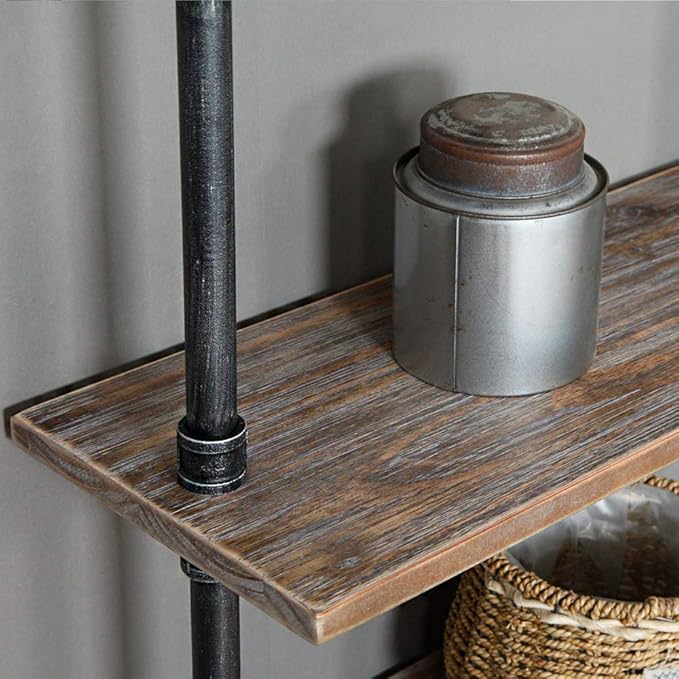 Industrial 6-Tiers Modern Ladder Shelf Bookcase,Solid Wood Storage Shelf,Display Shelving, Wall Mounted Wood Shelves, Pipe Wood Shelves Bookshelf Vintage Wrought Iron Finish (Gray)
