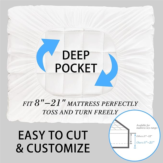 CYMULA Full XL Mattress Topper - Extra Thick Cooling Mattress Pad Cover for Back Pain - Soft Mattress Protector Firm Bed Topper Pillow Top with 8-21 Inch Deep Pocket 3D Snow Down Alternative Fill