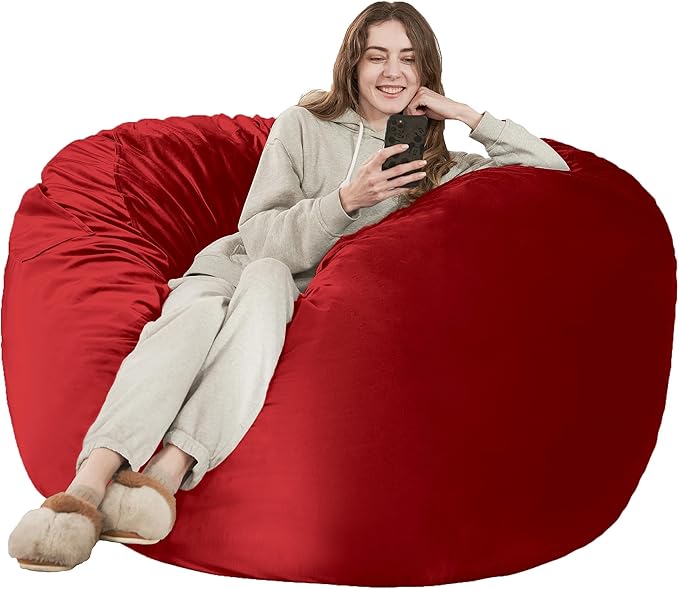 HABUTWAY Bean Bag Chair: Giant 4' Memory Foam Furniture Bean Bag Chairs for Adults with Microfiber Cover 4Ft (Red)