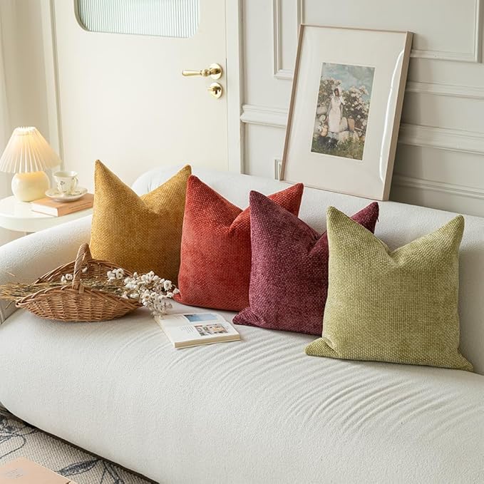 LANANAS Neutral Decorative Throw Pillow Covers 18x18 Inch for Living Room Couch Bed Sofa Farmhouse Boho Home Decor Set of 4 Soft Corduroy Accent Luxury Cushion Cases (Orange Green, 18x18)