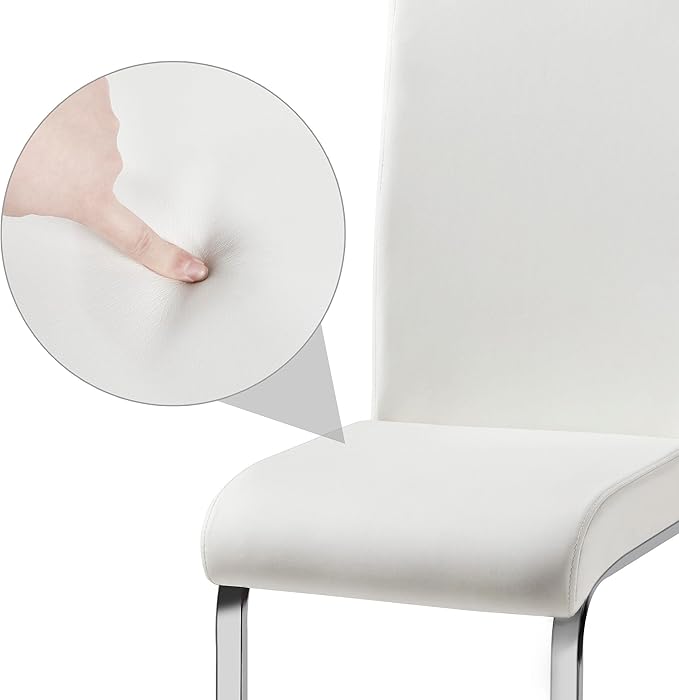 Yaheetech Dining Chairs Set of 4 Modern Faux Leather Upholstered Dining Room Chairs with High Back and Metal Chrome Legs for Kitchen/Living Room/Restaurant, White