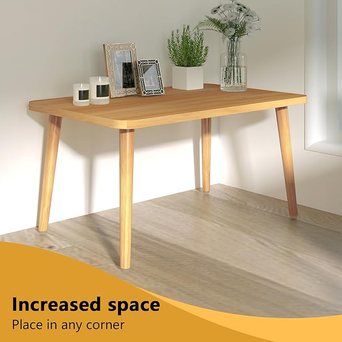 Square Coffee Table Low Table with 4 Solid Wood Sturdy Legs, Floor Table Desk for Sitting on The Floor, Storage and Living Room Furniture (Natural)
