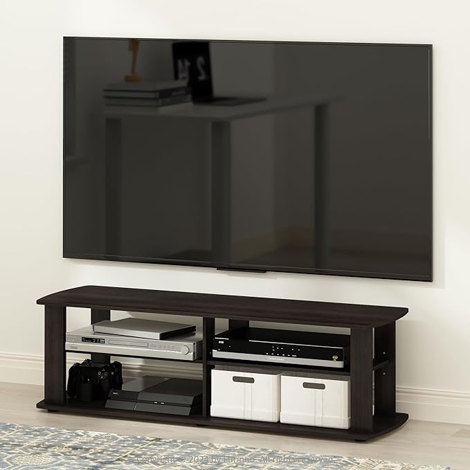 Furinno Nelly Entertainment Center TV Stand, Short 43.3"(W) x13.4(H) x13.1(D), Dark Brown