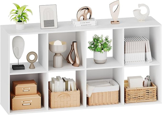 Sweetcrispy 8 Cube Storage Organizer - Open Cube Bookshelf with 4 Removable Back Panels, Display Storage Bookcase for Living Room, Bedroom, Entrance Hall, Home Office，47.7" L×11.6" W×24" H, White