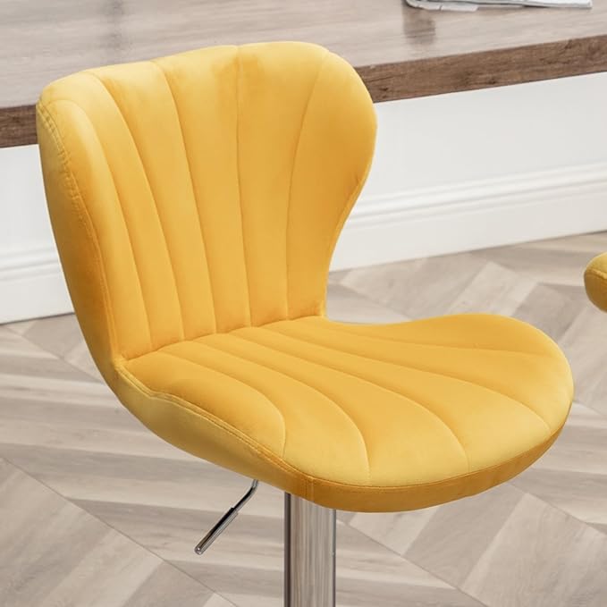 Roundhill Furniture Ellston Velvet Adjustable Swivel Barstools in Yellow, Set of 2