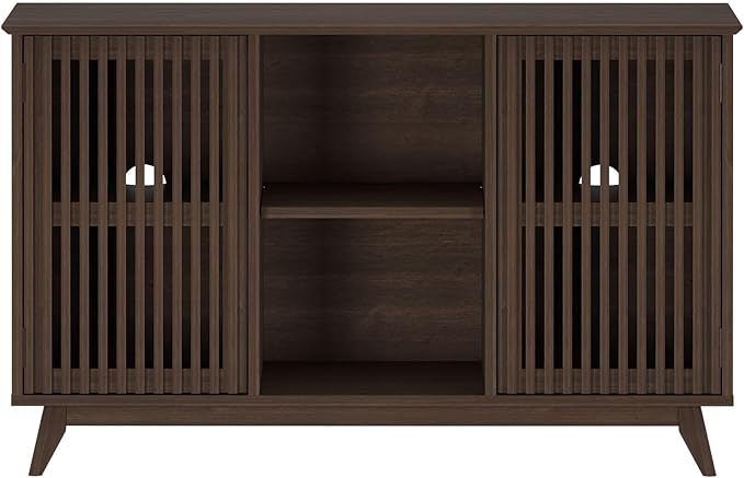 Plank+Beam Mid-Century Modern Wood TV Stand, Solid Wood Entertainment Console with Storage, 49" L x 16" W x 30" H, Walnut