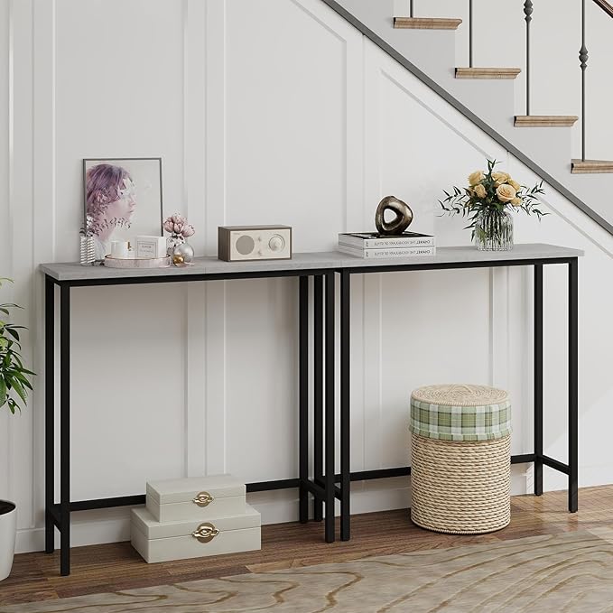 HollyHOME Narrow Console Table, 29.5" Slim Entryway Table, Sofa Stand, Hallway Shelf for Hallway, Bedroom, Living Room, Foyer, Grey
