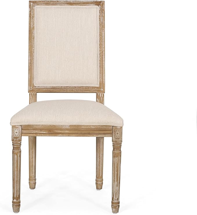 Christopher Knight Home Regina French Country Dining Chairs Set of 2, Wooden Dining Room Chair, High Back Kitchen Side Chair, Fabric Upholstered Armless Extra Seat, Beige and Natural