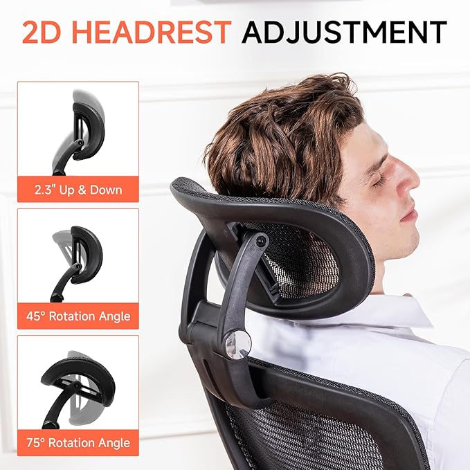 COMHOMA Big and Tall Ergonomic Mesh Office Chair, High Back Home Desk Chair Computer Gaming Chair with Headrest, Flip-Up Arms, 90-125° Tilt Lock and Wide Cushion, Task Chair for Man Woman- Black