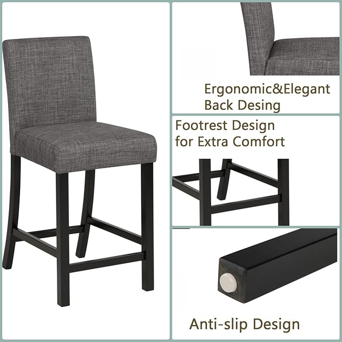 Dining Table Set for 4, 5-Piece Kitchen Table & Chairs Set with Square Wooden Table & 4 Upholstered Chairs, 35.5'' Dinner Set with Solid Wood Legs & Curved Backrest for Kitchen, Black