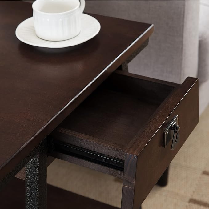 Leick Home 11407 Empiria One Drawer Side Table, Walnut and Foundry Bronze