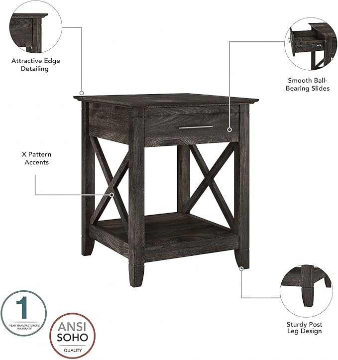 Bush Furniture Key West Coffee Table with Set of 2 End Tables in Dark Gray Hickory