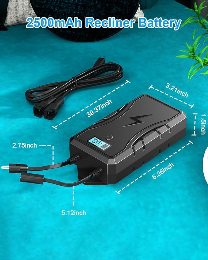 Ponkor Battery Pack for Reclining Furniture- 2500mAh Power Recliner Battery Rechargeable, Universal Furniture Battery Pack with 2-Pin Electric Cord for Lift Chairs Sofas- Power Supply