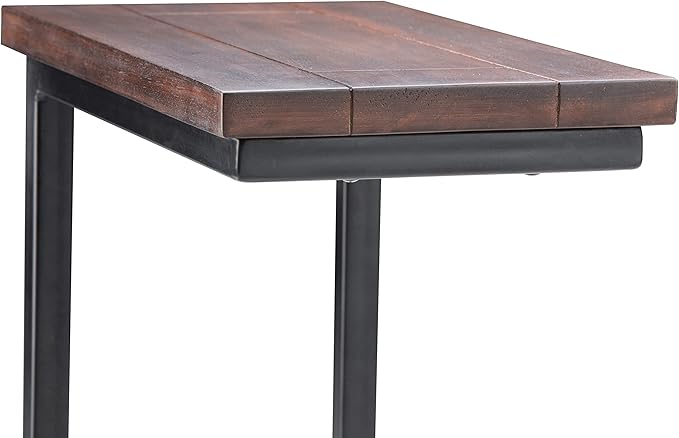 SIMPLIHOME Skyler 18-inch Wide Solid Mango/Metal Industrial C-Shaped End Table in Dark Cognac Brown/Black for Living Room, Office, or Bedroom, Assembled