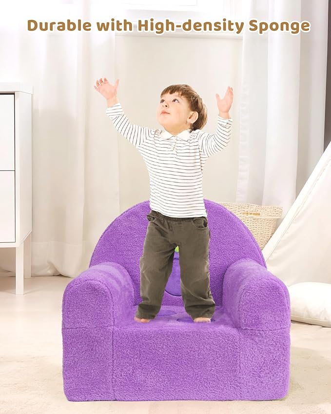 Toddler Chair, Comfy Foam Kids Couch with Soft Velvet Cover, Toddler Couch with Cute Grape Design for Gaming and Studying, Kids Sofa for Boys and Girls