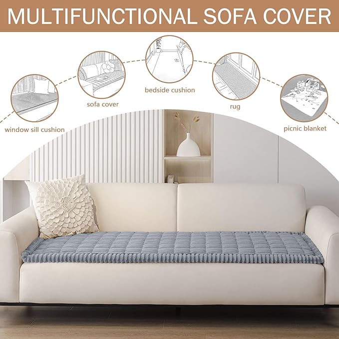 Smiry Couch Cover for Dogs Washable, Non Slip Fuzzy Pet Couch Covers for 3 Cushion Sofa Pet Friendly, Thick Soft Sofa Slipcovers Cushion Protector (Grey, 27.6" x 59")