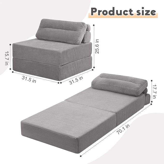 MeMoreCool No More Floor Sleeping Guests 2-in-1 Instant Guest Bed Transforms Studio Living - 5-Second Setup Boneless Design - Machine Washable Grey