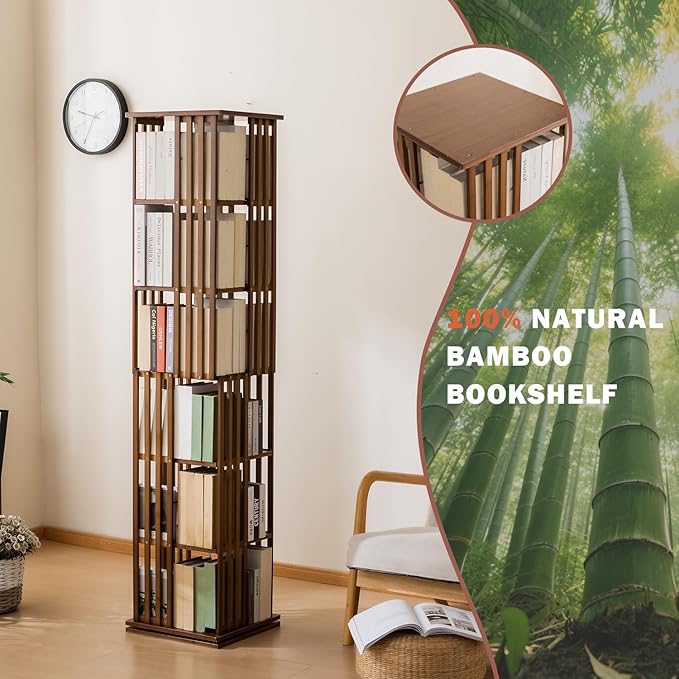 6 Tier Book Shelf,Modern Bookshelves Organizer,Walnut