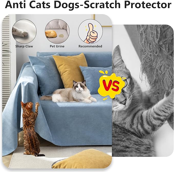STACYPIK 100% Waterproof Blue Couch Cover for Pets, Sectional L Shape Sofa Cover for 2 Cushion Couch, Anti-Cat Scratch Furniture Protector Cover, Anti Slip Sofa Throw Cover for Dogs Kids-71x90IN