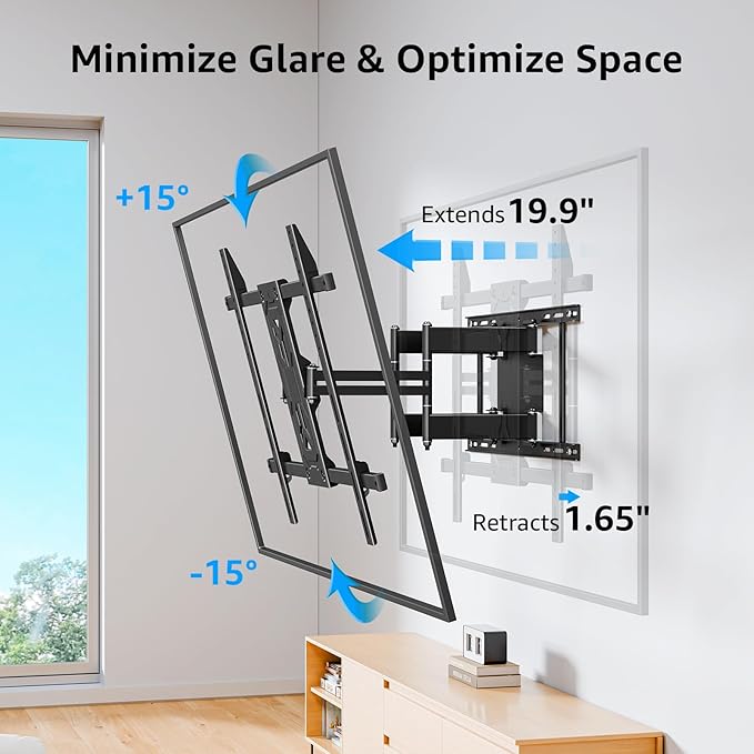 MOUNTUP Heavy Duty Full Motion TV Wall Mount for 50-110 inch Large TVs, Holds 250 lbs, 1.65" Slim TV Bracket with Extension, Swivel & Tilt, Preassembled, Max VESA 800x600mm, Fits 12-24" Studs, MU0096