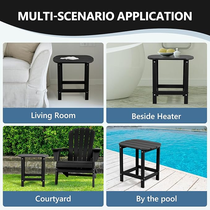 Hdpe Outdoor Adirondack Side Table, Wooden Textured, Set for Patio, Garden, Porch, Pool Composite Patio, Backyard, Bathroom and Indoor, Maintenance & Weather Resistant(Black)