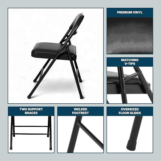 OEF Furnishings OEF950 Series Vinyl Padded Steel Folding Chairs (4-Pack, Black)