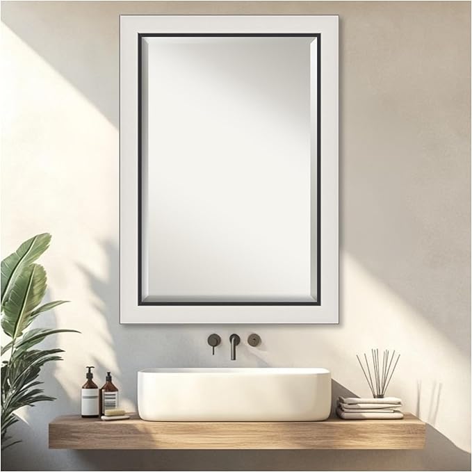 Amanti Art Silver Bathroom Mirror for Over Sink, 30x42 Ellie Silver Black Rectangle Vanity Mirror, Large Modern Contemporary Frame, Hangs Horizonally and Vertically, Bathroom Wall Decor, Beveled Edge