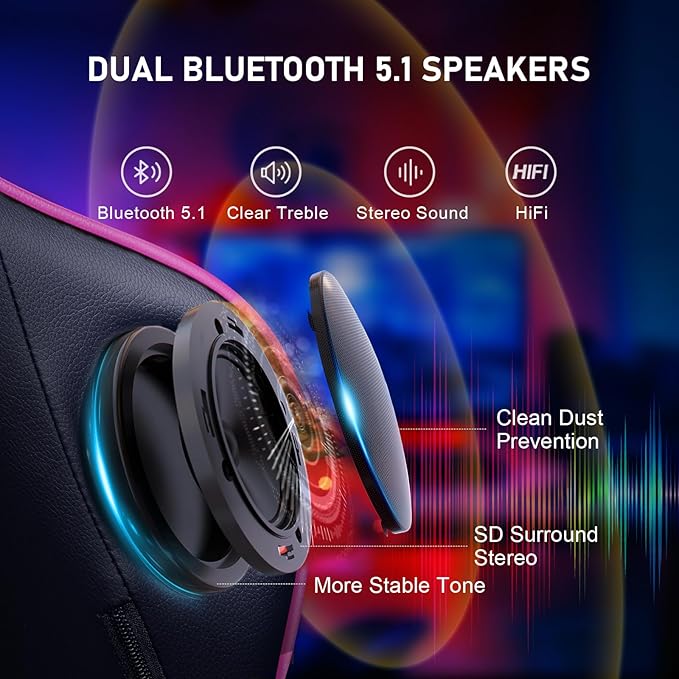 GTRACING Gaming Chair with Footrest Speakers Video Game Chair Bluetooth Music Heavy Duty Ergonomic Computer Office Desk Chair