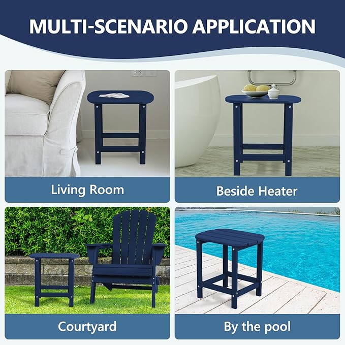 Hdpe Outdoor Adirondack Side Table, Wooden Textured, Set for Patio, Garden, Porch, Pool Composite Patio, Backyard, Bathroom and Indoor, Maintenance & Weather Resistant(Navy Blue)