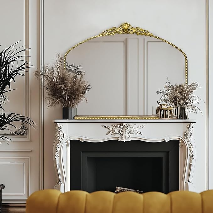 G-LEAF Vintage Baroque Mirror 40"X30",Victorian Antique Mirror, Farmhouse Mantel Mirror with Black Brush Gold Ornate Metal Frame for Fireplace Entryway Living Room Hallway Bathroom