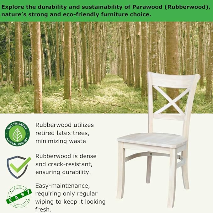 IC International Concepts Set of 2 35.8" H Charlotte X-Back Dining Solid Parawood, Stylish and Comfortable Chairs, 18.5''W Seat, Paint or Stain in Any Color to Match Your Decor, Unfinished