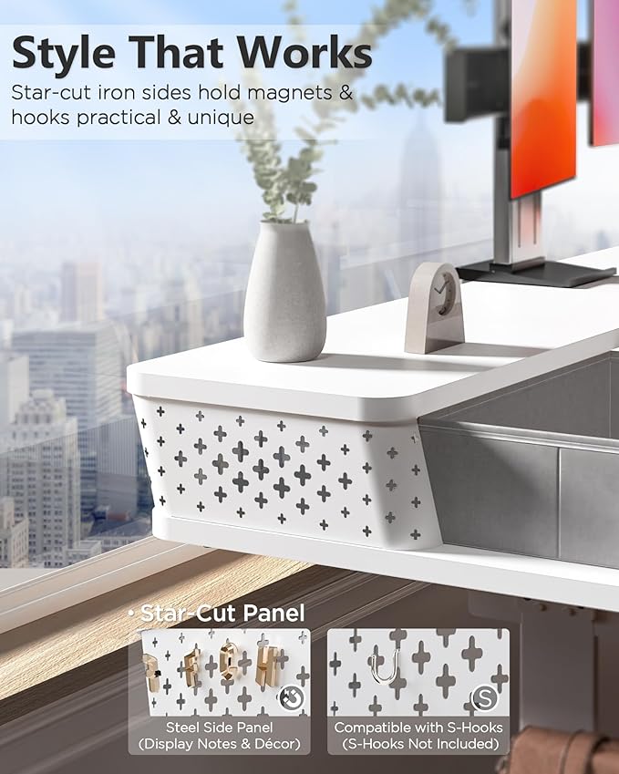 48x24 Inch Standing Desk with Double Drawers, C-Clamp Mount Compatible, Electric Adjustable Height Computer Stand Up Desks, Home Office Sit Stand Table with 3 Preset Heights & 2 Hooks, White