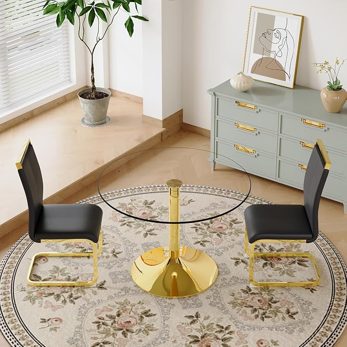 Dining Chairs Set of 2, Faux Leather Dining Chairs with Plated Chrome Metal Frame, Modern Kitchen Chairs Set with Padded Seat High Back for Dining Room, Kitchen Room, Living Room.
